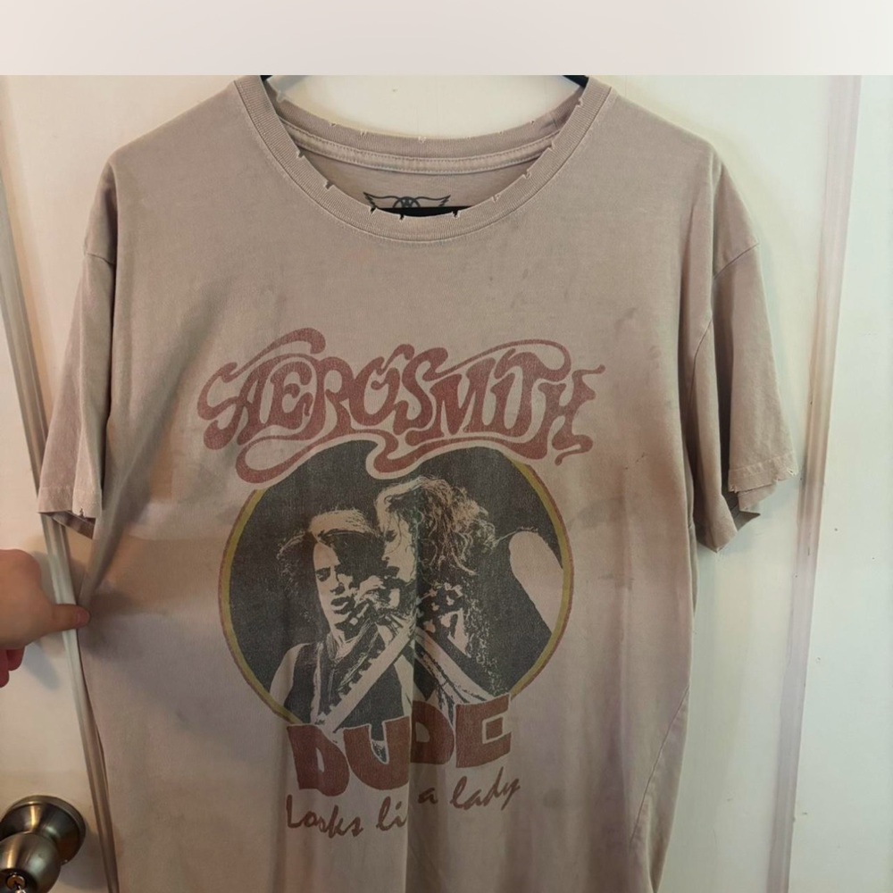 Tan Short Sleeve Tee: Aerosmith